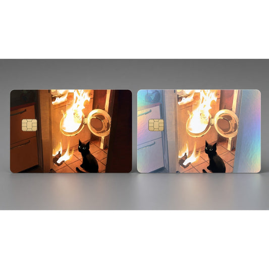 Funny Black Cat Kitchen Fire Credit Card Skin | Meme