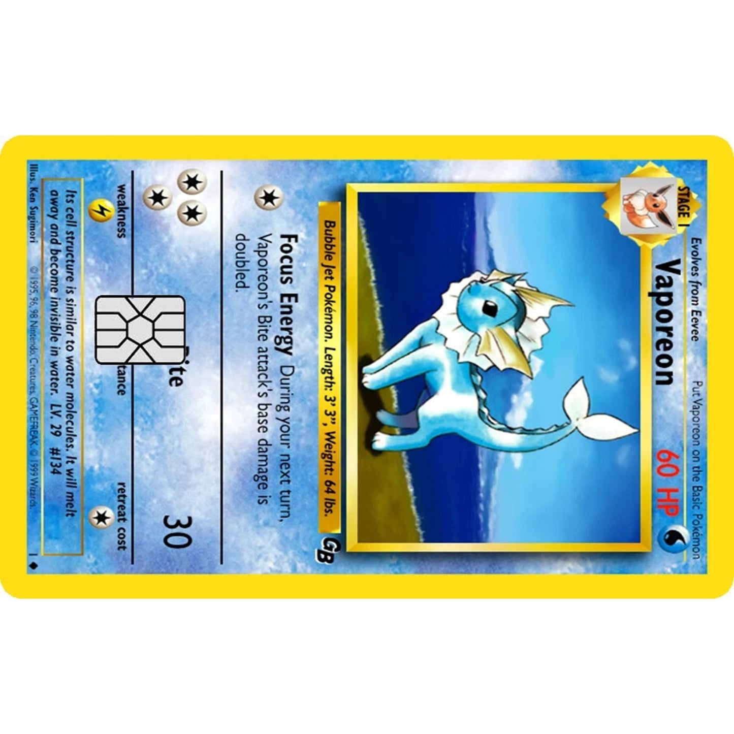 Vaporeon Pokémonster Card Collection Credit Card Skin Wrap Decal PreCut Sticker