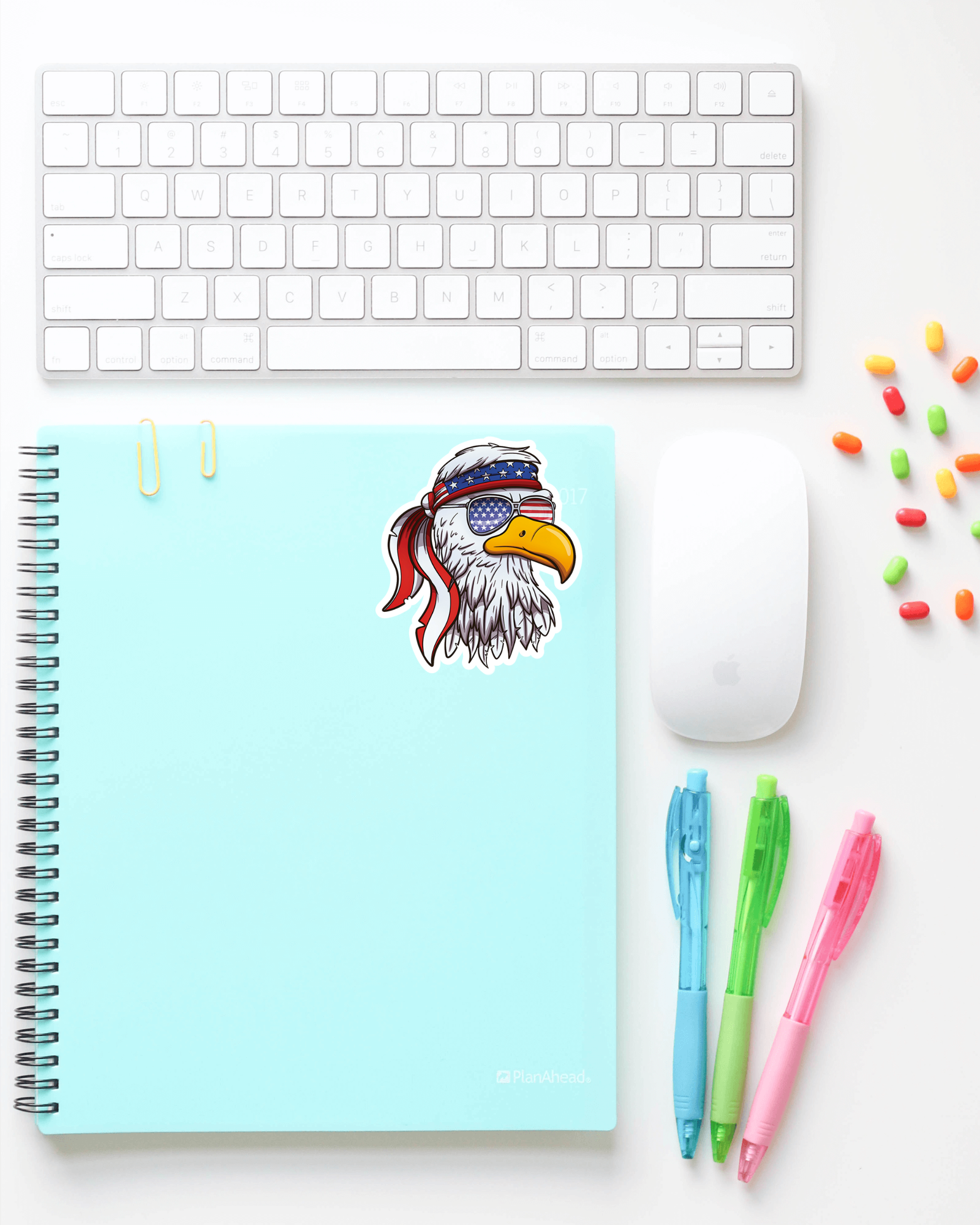 AMERICAN FLAG BALD EAGLE DECAL PROOF ON NOTEBOOK