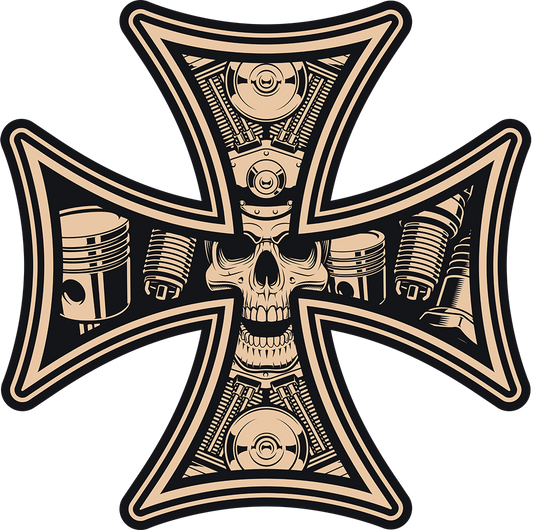 Biker Iron Cross Skull Vinyl Decal Sticker