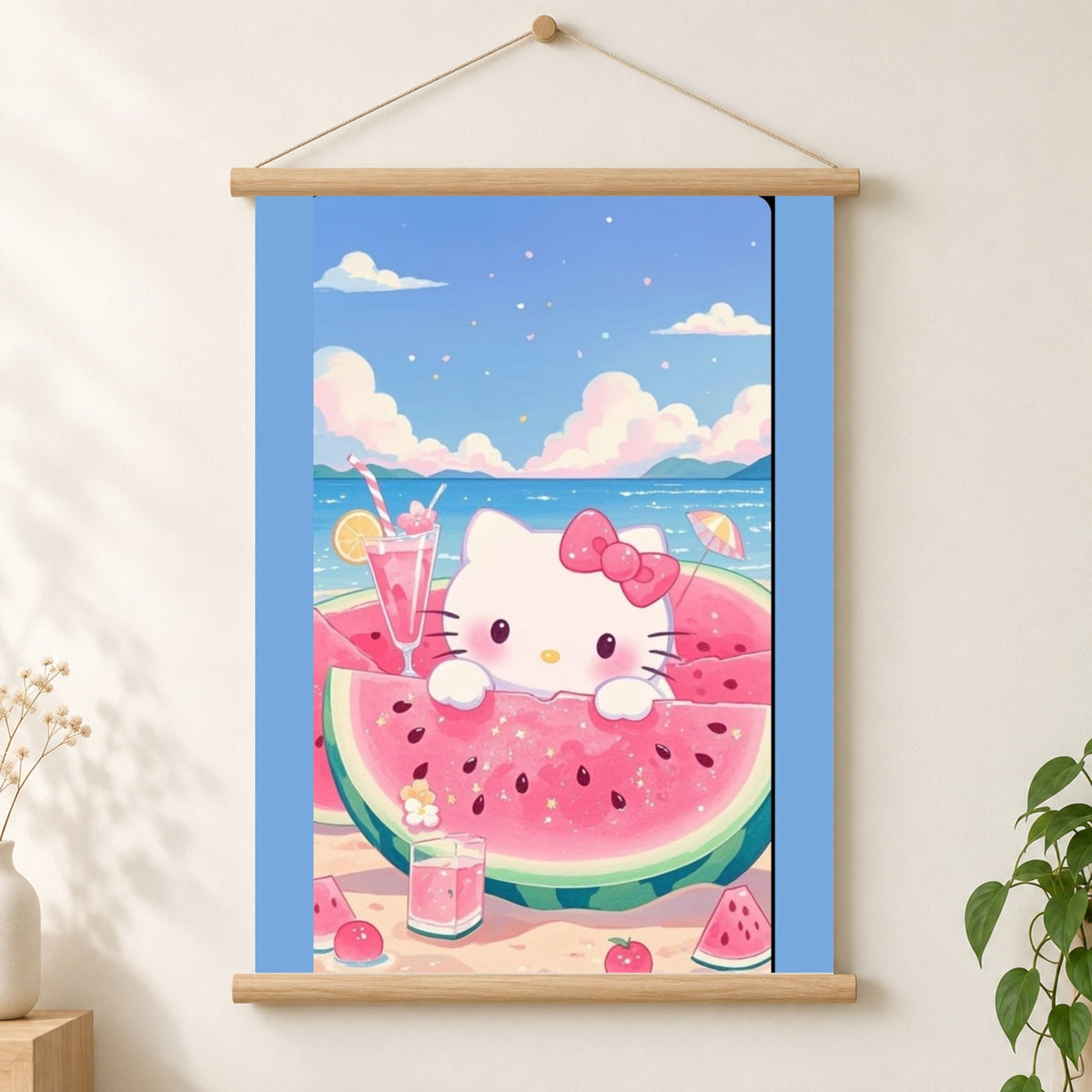 Hello Kitty Sanrio Watermelon Beach Poster Paper Wall Scroll Room Home Decor