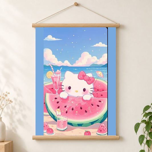 Hello Kitty Sanrio Watermelon Beach Poster Paper Wall Scroll Room Home Decor