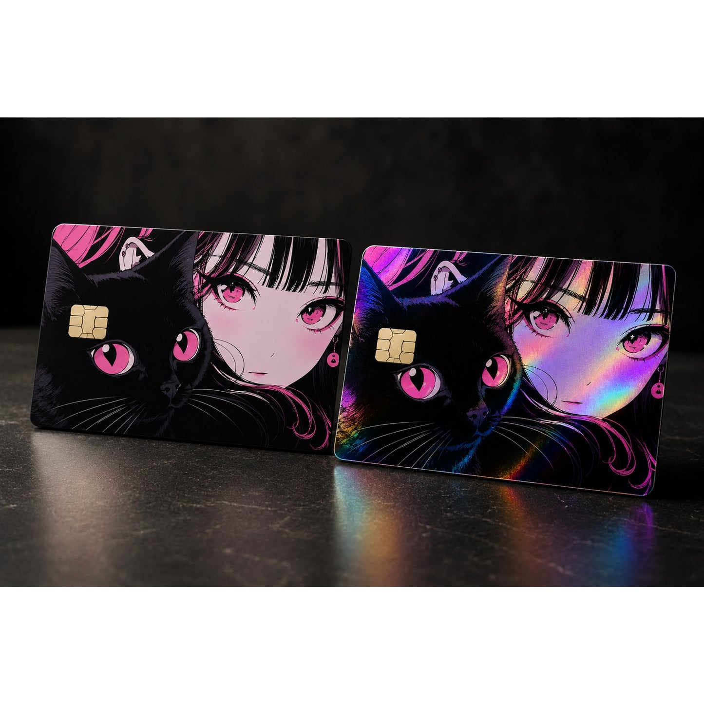 Pink Anime Girl Black Cat Credit Card Cover Vinyl Skin Sticker