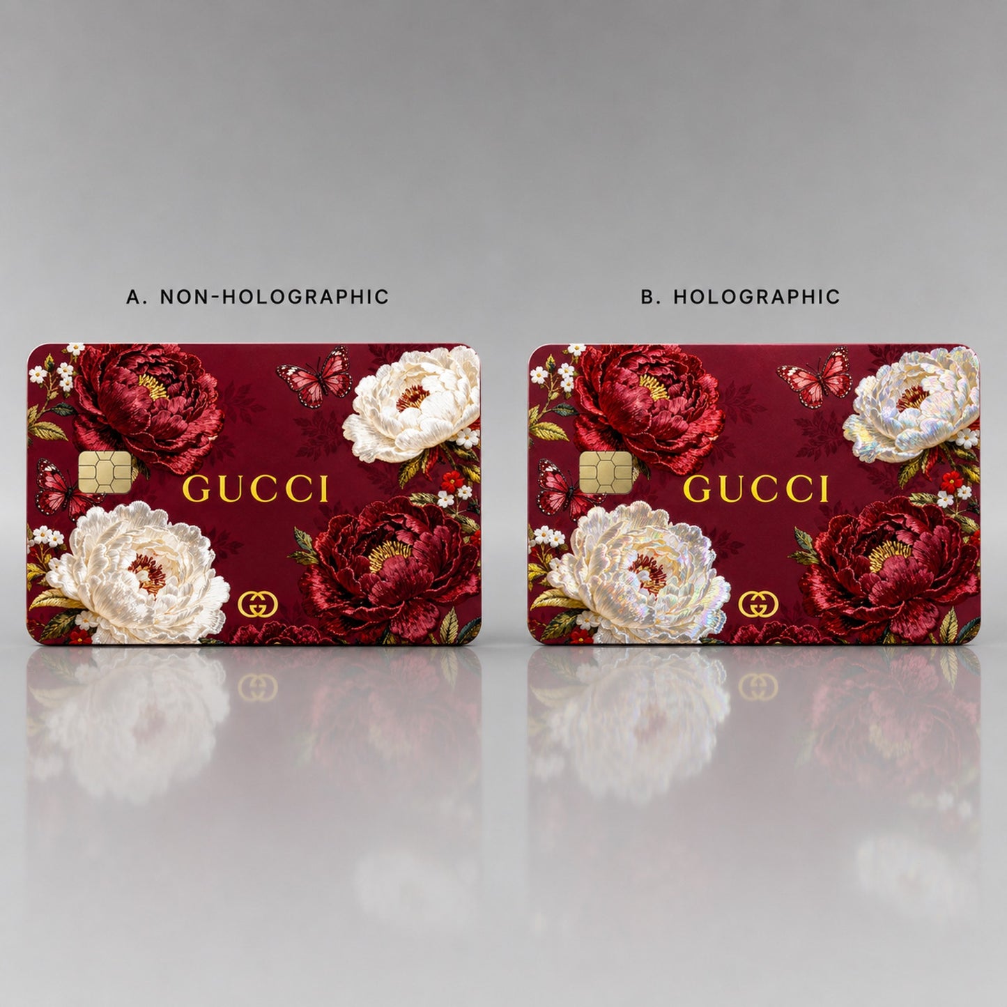 Embroidered Burgundy Peony Butterfly Luxury Designer Debit Card Credit Card Skin