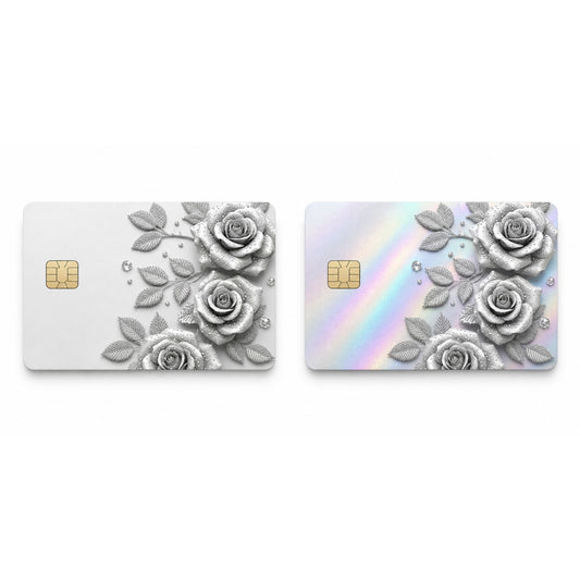 Elegance in Silver Filigree Rose Luxury Design Debit Card Credit Card Skin
