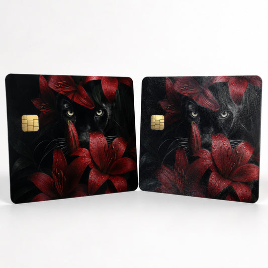 Black Velvet Cat and Crimson Lilies Credit Card Skin