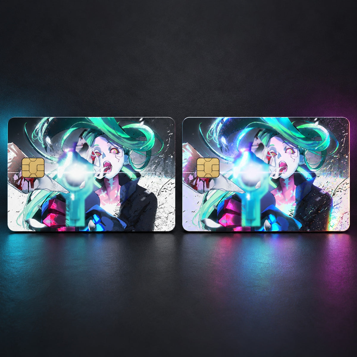 Neon Defiant Rebel Anime Futuristic Action CyberPunk Debit Card Credit Card Skin