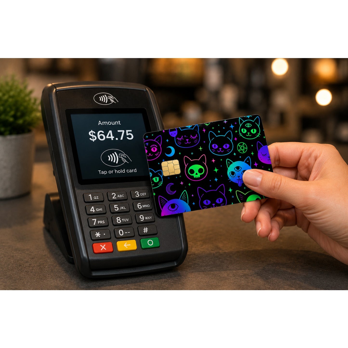 Neon Gothic Cat Credit Card Skin Vinyl Sticker Debit Card Wrap Kawaii