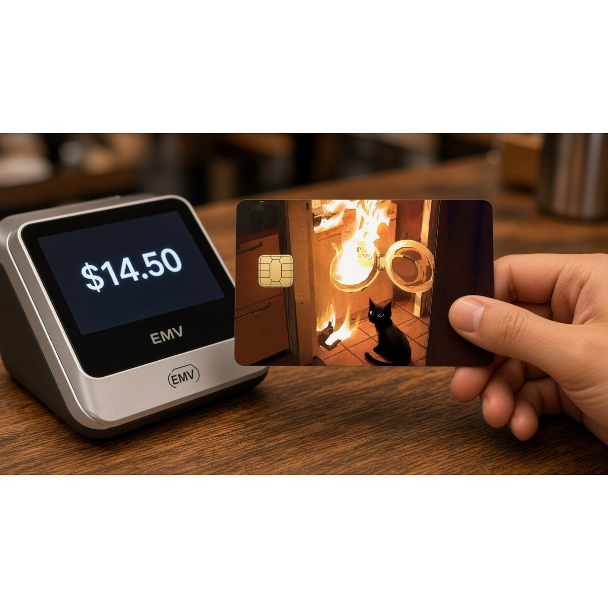 Funny Black Cat Kitchen Fire Debit Card Credit Card Skin