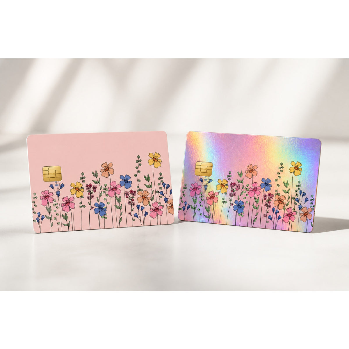 Pink Blue Floral Credit Card Skin Cottagecore Wrap