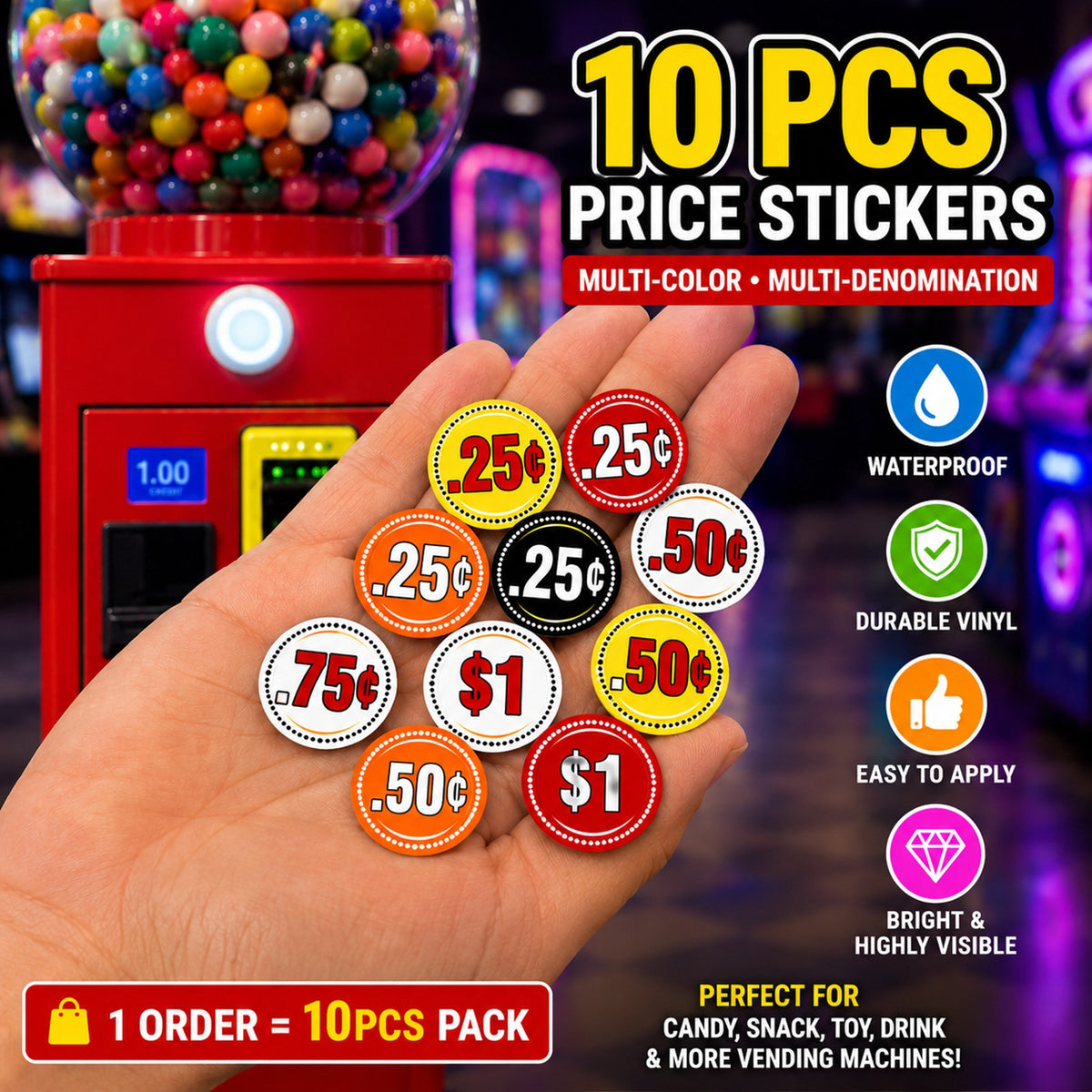 10-Pack 2-Inch Round Vending Machine Price Stickers