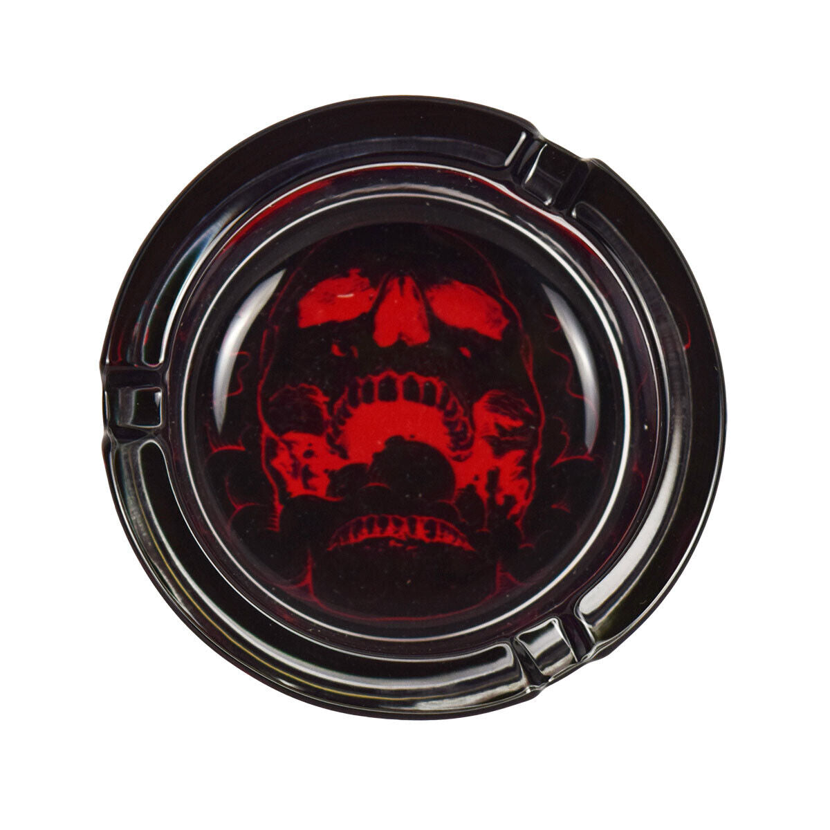 Glass RED SKULL ASHTRAY  - 3.3" Wide Novelty Gift - DECALS OF AMERICA