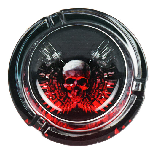 Glass RED-GREY SKULL PATTERN ASHTRAY  - 3.3" Wide Novelty Gift - DECALS OF AMERICA